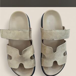 Beige Suede Slide Sandals